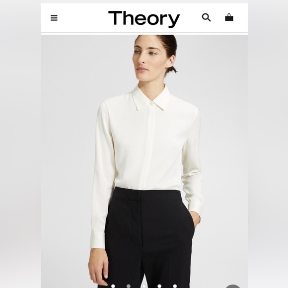 THEORY WHITE FITTED BUTTON DOWN SHIRT CAREER TOP S - Picture 3 of 15